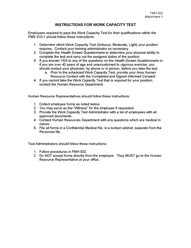 Instructions for Work Capacity test