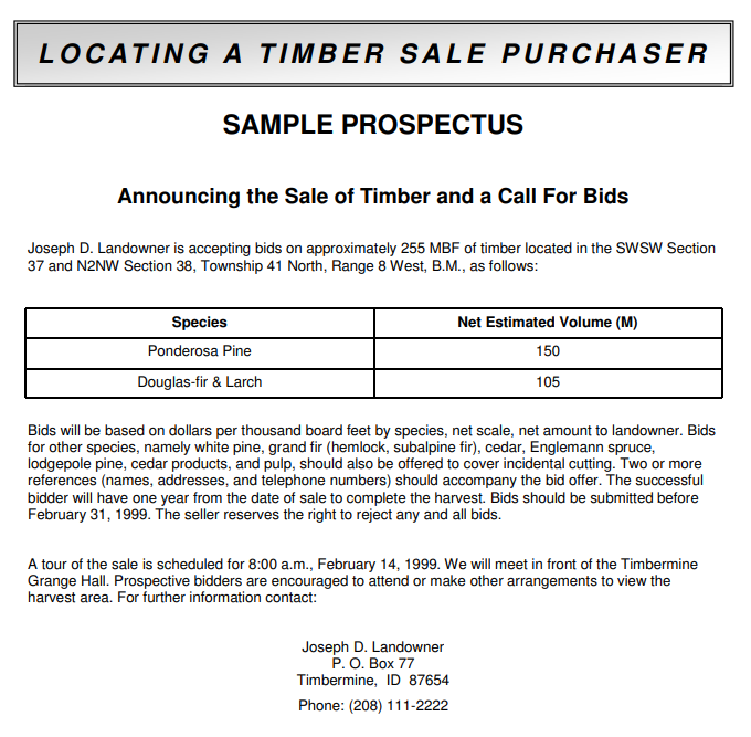sample timber sale prospectus image