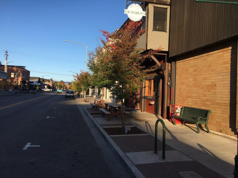 Urban Forestry in Sandpoint. Picture of a tree lined street,