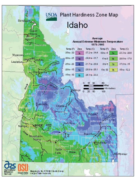 Idaho Plant Hardiness Zone Map