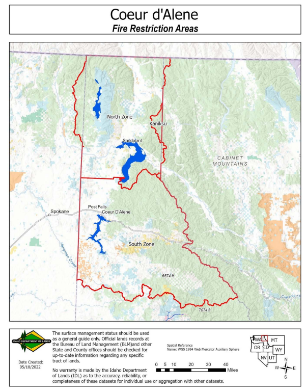 Coeur d'Alene Fire Restriction Areas 8/4/23